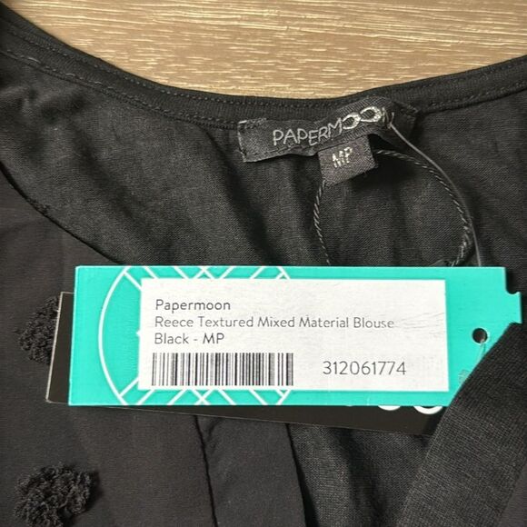 Papermoon Reece Textured Mixed Material Blouse‎ black MP Stitch fix nwt - Picture 5 of 5